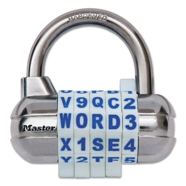 Master Lock Password Plus Combination Lock, Hardened Steel Shackle, 2.5" W, Silver 1534D